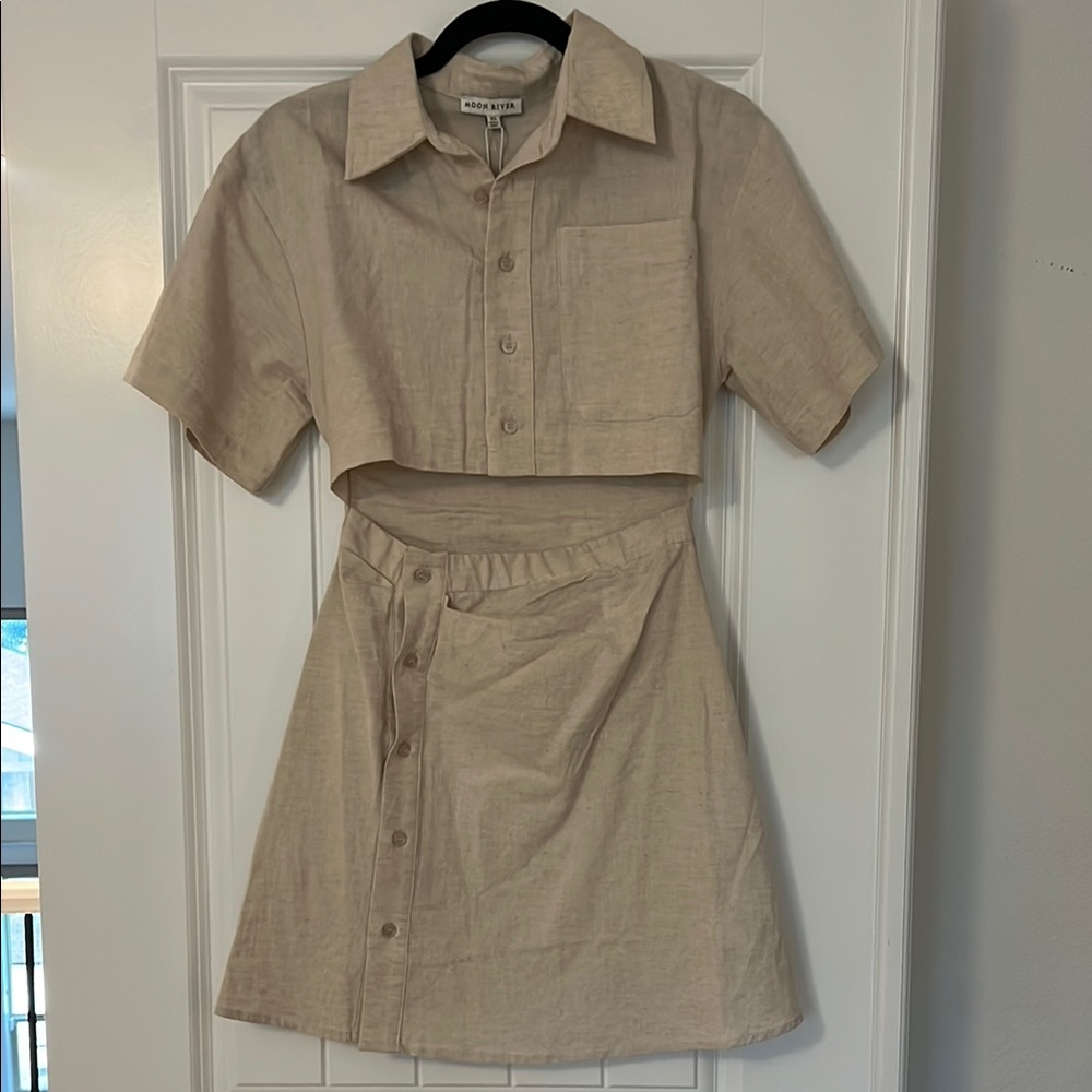 NWT Moon River Cream linen cutout dress xs